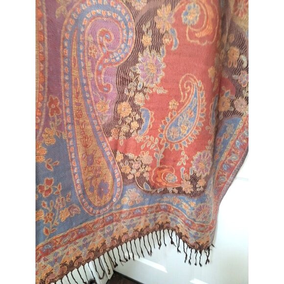 Multicolor paisley Pashmina/ Silk Shawl Scarf Size L - Picture 4 of 7
